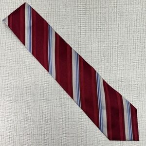 ERMENEGILDO ZEGNA Italy Luxury Red White‎ Blue Repp Striped Silk Tie
